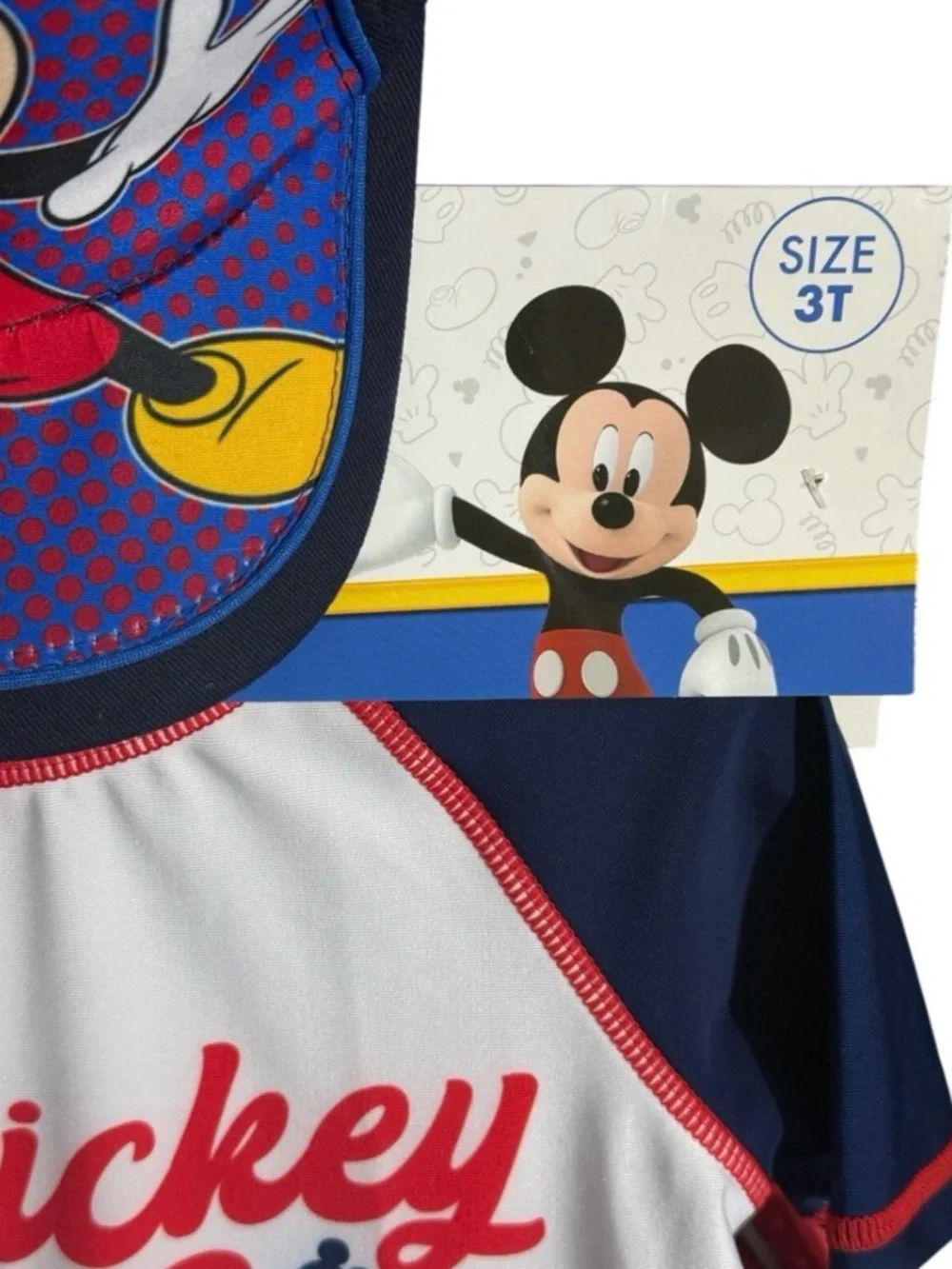 Mickey Kids' White & Navy Rash Guard Swim Set with Hat - UPF 50+